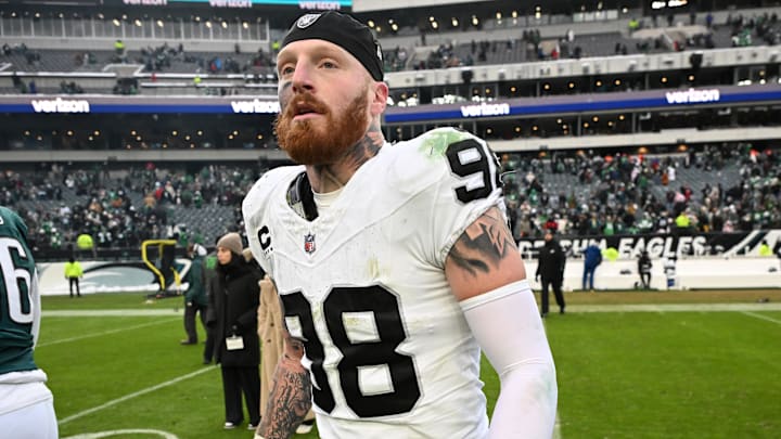 Las Vegas Raiders defensive end Maxx Crosby on the field after a loss to the Philadelphia Eagles at Lincoln Financial Field.