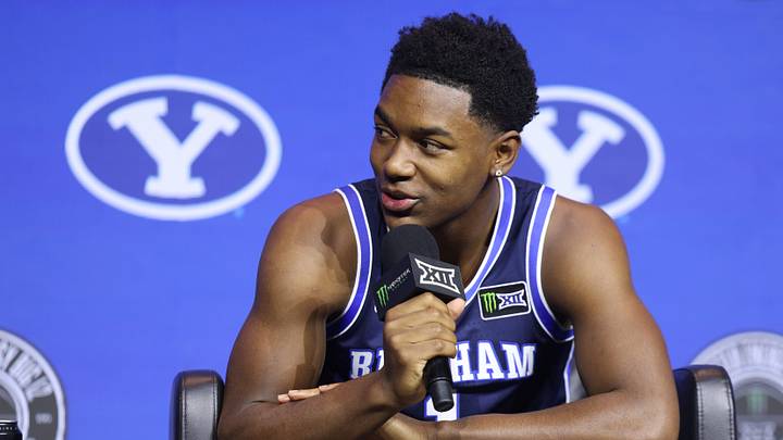Oct 21, 2026; Kansas City, MO, USA; BYU player Robert Wright III is interviewed during the big 12 Media Days at T-Mobile Center. Mandatory Credit: William Purnell-Imagn Images Oct 21, 2026; Kansas City, MO, USA; BYU player Robert Wright III is interviewed during the big 12 Media Days at T-Mobile Center. Mandatory Credit: William Purnell-Imagn Images