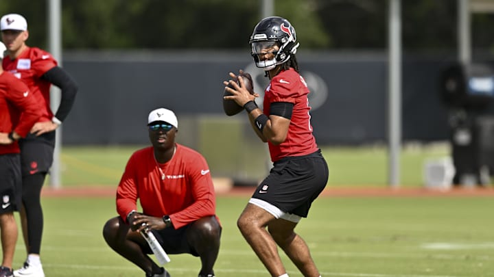Jun 10, 2025; Houston, TX, USA; Houston Texans quarterback C.J. Stroud (7) participates in a drill during an NFL football minicamp at NRG Stadium. Mandatory Credit: Maria Lysaker-Imagn Images Jun 10, 2025; Houston, TX, USA; Houston Texans quarterback C.J. Stroud (7) participates in a drill during an NFL football minicamp at NRG Stadium. Mandatory Credit: Maria Lysaker-Imagn Images