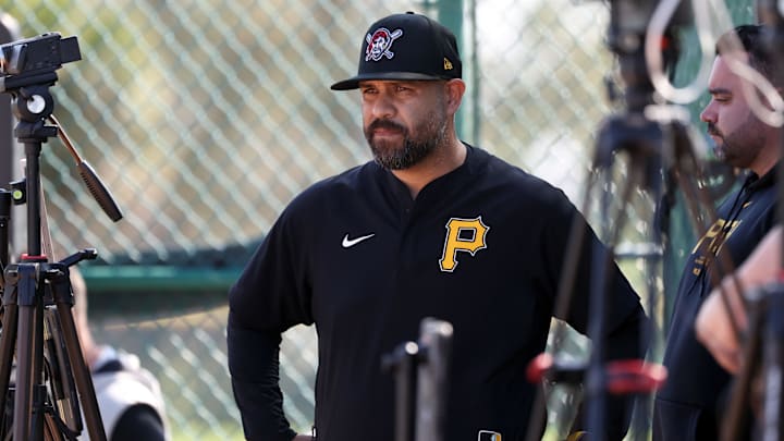 Feb 14, 2025; Bradenton, FL, USA; Pittsburgh Pirates pitching coach Oscar Marin during spring training workouts at Pirate City. Mandatory Credit: Kim Klement Neitzel-Imagn Images Feb 14, 2025; Bradenton, FL, USA; Pittsburgh Pirates pitching coach Oscar Marin during spring training workouts at Pirate City. Mandatory Credit: Kim Klement Neitzel-Imagn Images