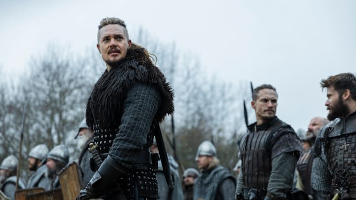 The Last Kingdom: Seven Kings Must Die. (L to R) Alexander Dreymon as Uhtred, Arnas Fedaravicius as Sihtric and Mark Rowley as Finan. Cr. Courtesy of Netflix © 2023