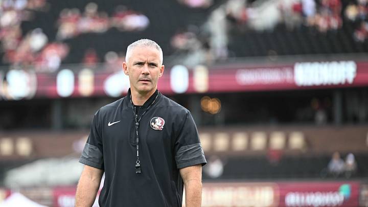 Aug 29, 2026; Tallahassee, Florida, USA;  Florida State head coach Mike Norvell walks on the field prior to a game against New Mexico State at Doak S. Campbell Stadium.  Mandatory Credit: Melina Myers-Imagn Images