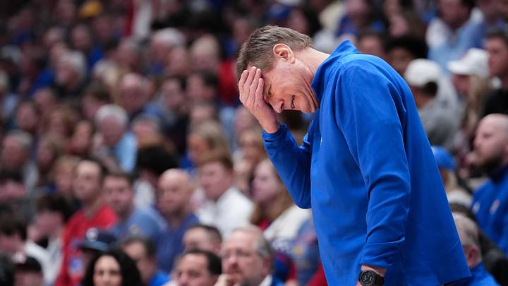 Feb 23, 2026; Lawrence, Kansas, USA; Kansas Jayhawks head coach Bill Self reacts to play against the Houston Cougars during the second half of the game at Allen Fieldhouse. Mandatory Credit: Denny Medley-Imagn Images Feb 23, 2026; Lawrence, Kansas, USA; Kansas Jayhawks head coach Bill Self reacts to play against the Houston Cougars during the second half of the game at Allen Fieldhouse. Mandatory Credit: Denny Medley-Imagn Images