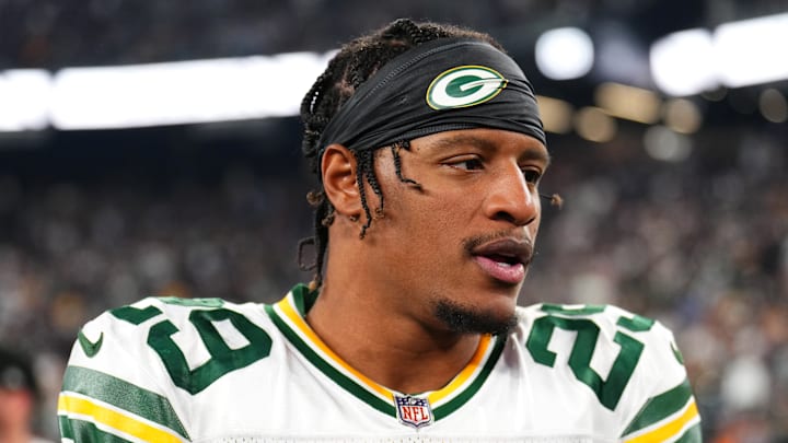 Cornerback Rasul Douglas during an NFL matchup between the Green Bay Packers and Las Vegas Raiders Cornerback Rasul Douglas during an NFL matchup between the Green Bay Packers and Las Vegas Raiders