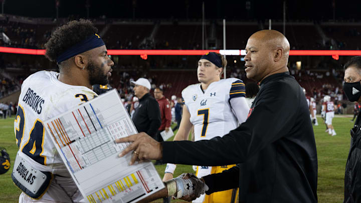 Stanford head coach David Shaw (right) after the Cardinal's 41-11 loss to Cal in 2021 Stanford head coach David Shaw (right) after the Cardinal's 41-11 loss to Cal in 2021
