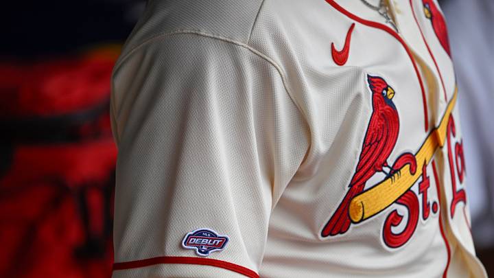Aug 29, 2026; St. Louis, Missouri, USA; A detailed view of St. Louis Cardinals relief pitcher Cade Winquest (63) MLB debut patch during a game against the Pittsburgh Pirates in the seventh inning at Busch Stadium. Mandatory Credit: Joe Puetz-Imagn Images Aug 29, 2026; St. Louis, Missouri, USA; A detailed view of St. Louis Cardinals relief pitcher Cade Winquest (63) MLB debut patch during a game against the Pittsburgh Pirates in the seventh inning at Busch Stadium. Mandatory Credit: Joe Puetz-Imagn Images