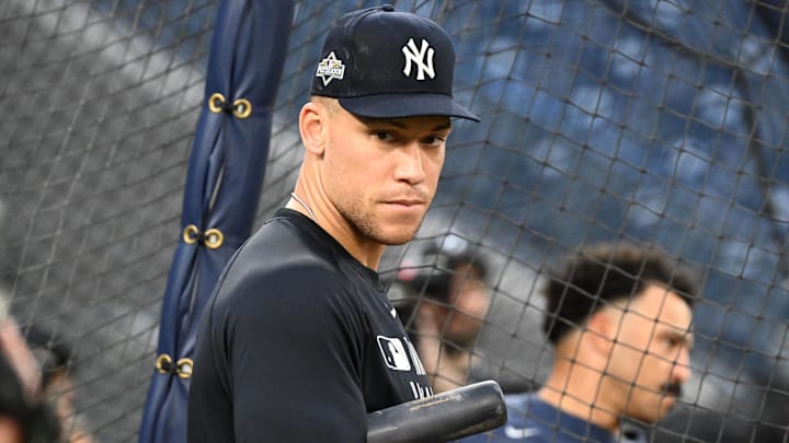 Oct 3, 2025; Toronto, Ontario, Canada; New York Yankees right fielder Aaron Judge (99) takes batting practice during workouts at Rogers Centre. Mandatory Credit: Dan Hamilton-Imagn Images Oct 3, 2025; Toronto, Ontario, Canada; New York Yankees right fielder Aaron Judge (99) takes batting practice during workouts at Rogers Centre. Mandatory Credit: Dan Hamilton-Imagn Images