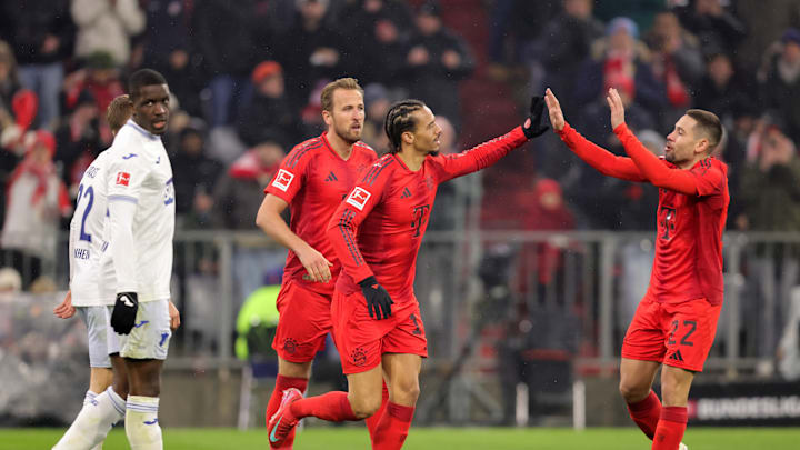 Bayern Munich players celebrating against Hoffenheim.