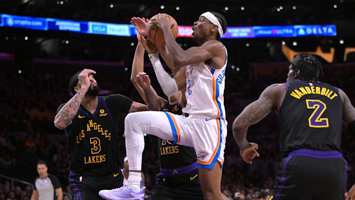 Jan 15, 2024; Los Angeles, California, USA; Oklahoma City Thunder guard Shai Gilgeous-Alexander (2)