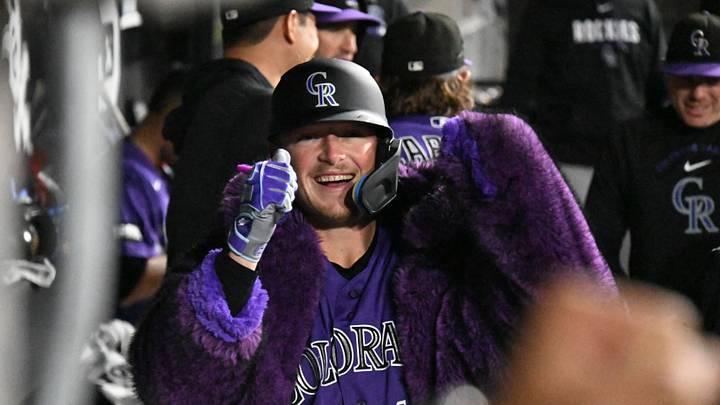 Sep 26, 2026; Chicago, Illinois, USA; Colorado Rockies catcher Hunter Goodman (15) celebrates in the dugout after hitting a home run during the third inning against the Chicago White Sox at Rate Field. Mandatory Credit: Matt Marton-Imagn Images Sep 26, 2026; Chicago, Illinois, USA; Colorado Rockies catcher Hunter Goodman (15) celebrates in the dugout after hitting a home run during the third inning against the Chicago White Sox at Rate Field. Mandatory Credit: Matt Marton-Imagn Images