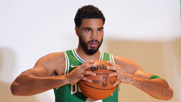 Sep 28, 2026; Boston, MA, USA; Boston Celtics forward/guard Jayson Tatum (0) during media day at Auerbach Center. Mandatory Credit: David Butler II-Imagn Images