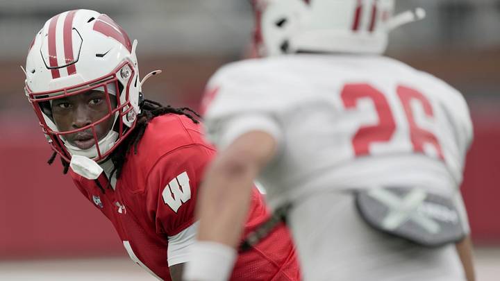 Wisconsin cornerback Eric Fletcher Jr. (1) is shown during practice Thursday, August 13, 2026 at Camp Randall Stadium in Madison, Wisconsin. Wisconsin cornerback Eric Fletcher Jr. (1) is shown during practice Thursday, August 13, 2026 at Camp Randall Stadium in Madison, Wisconsin.