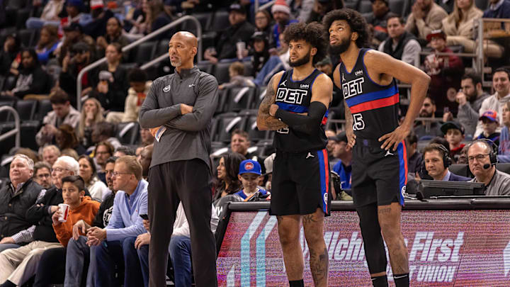 Dec 2, 2023; Detroit, Michigan, USA; Detroit Pistons forward Isaiah Livers (12) and forward Marvin