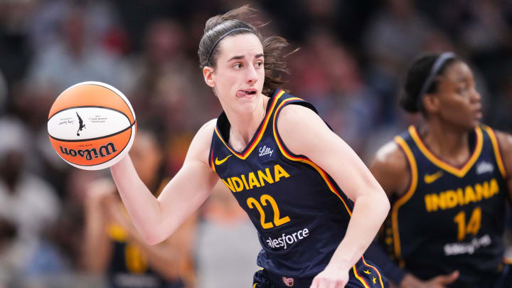 Indiana Fever guard Caitlin Clark (22) runs up the court Tuesday, May 28, 2024, during the game at Gainbridge Fieldhouse in Indianapolis. The Los Angeles Sparks defeated the Indiana Fever, 88-82. Indiana Fever guard Caitlin Clark (22) runs up the court Tuesday, May 28, 2024, during the game at Gainbridge Fieldhouse in Indianapolis. The Los Angeles Sparks defeated the Indiana Fever, 88-82.