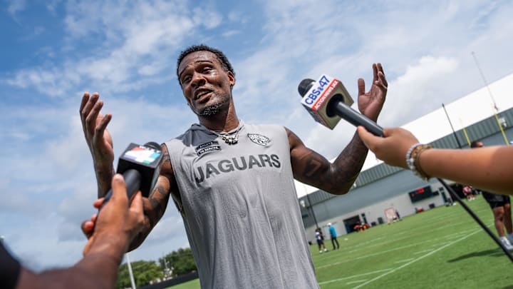 Jacksonville Jaguars cornerback Jarrian Jones (22) answers questions during a press conference after the Jacksonville Jaguars’ mandatory minicamp Tuesday June 10, 2025 at the Miller Electric Center in Jacksonville, Fla. [Doug Engle/Florida Times-Union]
