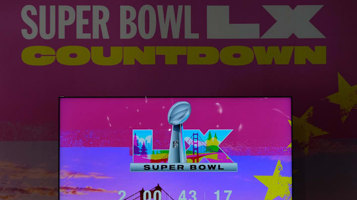 Feb 6, 2026; San Francisco, CA, USA; A countdown clock at the Super Bowl LX Experience at the Moscone Center. Mandatory Credit: Kirby Lee-Imagn Images
