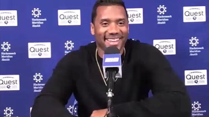 March 25, 2025: New York Giants QB Russell Wilson during his introductory press conference.