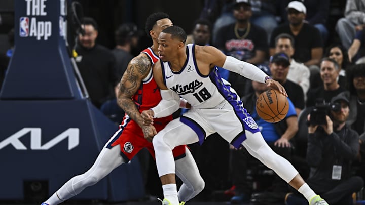 Mar 14, 2026; Inglewood, California, USA; Sacramento Kings guard Russell Westbrook (18) drives the ball against LA Clippers guard Jordan Miller (22) during the second quarter at Intuit Dome. Mandatory Credit: Jonathan Hui-Imagn Images Mar 14, 2026; Inglewood, California, USA; Sacramento Kings guard Russell Westbrook (18) drives the ball against LA Clippers guard Jordan Miller (22) during the second quarter at Intuit Dome. Mandatory Credit: Jonathan Hui-Imagn Images