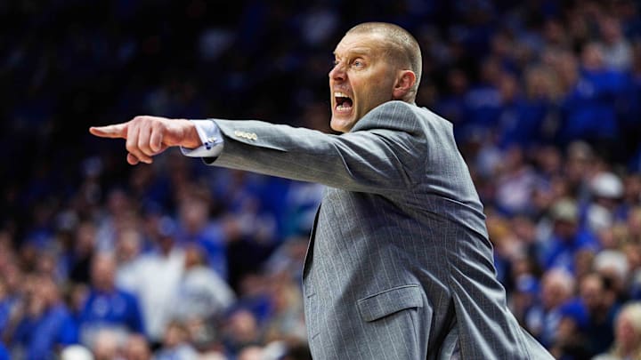 Kentucky Wildcats head coach Mark Pope yells during game against the Missouri Tigers. Mandatory Credit: Jordan Prather-Imagn Images