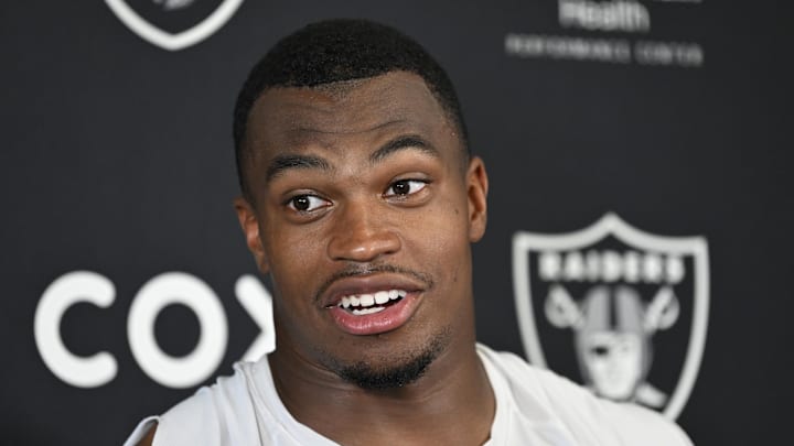 Former Las Vegas Raiders defensive end Tyree Wilson speaks to the media during Las Vegas Raiders Minicamp.