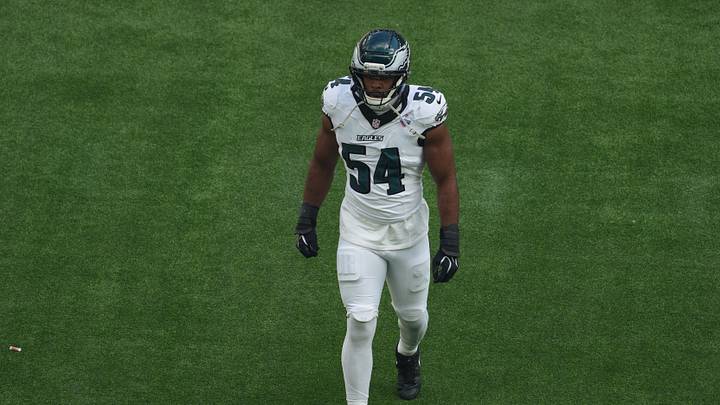 Oct 11, 2026; Tottenham, ENG; Philadelphia Eagles linebacker Jeremiah Trotter Jr. (54) reacts after being ejected from the game against the Jacksonville Jaguars at Tottenham Hotspur Stadium. Oct 11, 2026; Tottenham, ENG; Philadelphia Eagles linebacker Jeremiah Trotter Jr. (54) reacts after being ejected from the game against the Jacksonville Jaguars at Tottenham Hotspur Stadium.