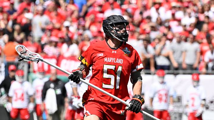 May 26, 2025; Foxborough, MA, USA; Maryland midfielder Jack McDonald (51) controls the ball against the Cornell Big Red during the second half at Gillette Stadium. Mandatory Credit: Eric Canha-Imagn Images May 26, 2025; Foxborough, MA, USA; Maryland midfielder Jack McDonald (51) controls the ball against the Cornell Big Red during the second half at Gillette Stadium. Mandatory Credit: Eric Canha-Imagn Images