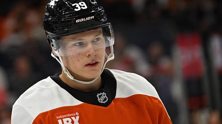Oct 27, 2026; Philadelphia, Pennsylvania, USA; Philadelphia Flyers right wing Matvei Michkov (39) against the Columbus Blue Jackets during the first period at Xfinity Mobile Arena. Mandatory Credit: Eric Hartline-Imagn Images
