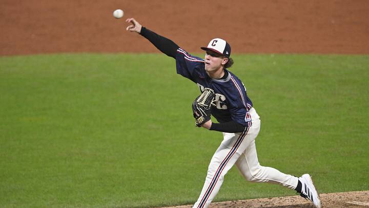 May 9, 2026; Cleveland, Ohio, USA; Cleveland Guardians relief pitcher Peyton Pallette (41) delivers a pitch in the 10th inning against the Minnesota Twins at Progressive Field. Mandatory Credit: David Richard-Imagn Images