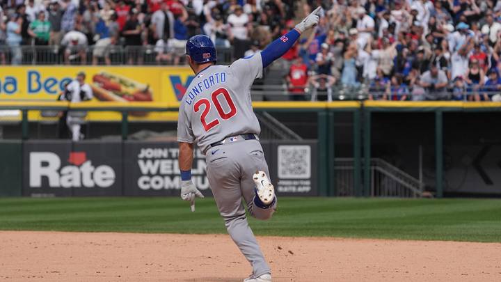 May 17, 2026; Chicago, Illinois, USA; Chicago Cubs right fielder Michael Conforto (20) runs the bases after hitting a three-run home run against the Chicago White Sox during the ninth inning at Rate Field. Mandatory Credit: David Banks-Imagn Images