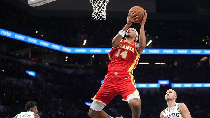 Oct 8, 2026; San Antonio, Texas, USA; Atlanta Hawks forward Asa Newell (14) drives to the basket during the second half against the San Antonio Spurs at Frost Bank Center. Mandatory Credit: Scott Wachter-Imagn Images Oct 8, 2026; San Antonio, Texas, USA; Atlanta Hawks forward Asa Newell (14) drives to the basket during the second half against the San Antonio Spurs at Frost Bank Center. Mandatory Credit: Scott Wachter-Imagn Images