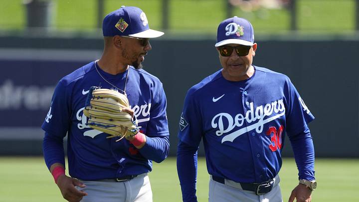 Mar 2, 2026; Salt River Pima-Maricopa, Arizona, USA; Los Angeles Dodgers shortstop Mookie Betts (50) and manager Dave Roberts (30) talk before a game against the Colorado Rockies at Salt River Fields at Talking Stick. Mandatory Credit: Rick Scuteri-Imagn Images Mar 2, 2026; Salt River Pima-Maricopa, Arizona, USA; Los Angeles Dodgers shortstop Mookie Betts (50) and manager Dave Roberts (30) talk before a game against the Colorado Rockies at Salt River Fields at Talking Stick. Mandatory Credit: Rick Scuteri-Imagn Images