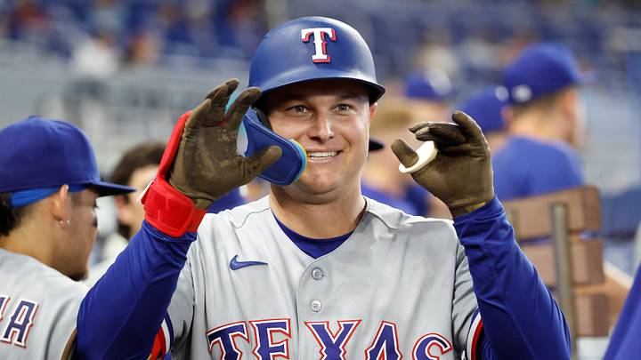 Jun 24, 2026; Miami, Florida, USA; Texas Rangers designated hitter Joc Pederson (3) celebrates his home run against the Miami Marlins during the ninth inning at loanDepot Park. Mandatory Credit: Rhona Wise-Imagn Images Jun 24, 2026; Miami, Florida, USA; Texas Rangers designated hitter Joc Pederson (3) celebrates his home run against the Miami Marlins during the ninth inning at loanDepot Park. Mandatory Credit: Rhona Wise-Imagn Images