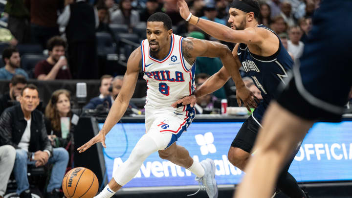 Dec 27, 2023; Orlando, Florida, USA; Philadelphia 76ers small guard De'Anthony Melton (8) dribbles the ball against Orlando Magic guard Jalen Suggs (4) in the first quarter at Kia Center. Mandatory Credit: Jeremy Reper-USA TODAY Sports Dec 27, 2023; Orlando, Florida, USA; Philadelphia 76ers small guard De'Anthony Melton (8) dribbles the ball against Orlando Magic guard Jalen Suggs (4) in the first quarter at Kia Center. Mandatory Credit: Jeremy Reper-USA TODAY Sports