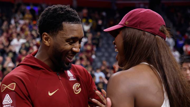 May 17, 2026; Detroit, Michigan, USA; Cleveland Cavaliers guard Donovan Mitchell (45) and Coco Jones celebrate after game seven of the second round of the 2026 NBA Playoffs at Little Caesars Arena. May 17, 2026; Detroit, Michigan, USA; Cleveland Cavaliers guard Donovan Mitchell (45) and Coco Jones celebrate after game seven of the second round of the 2026 NBA Playoffs at Little Caesars Arena.
