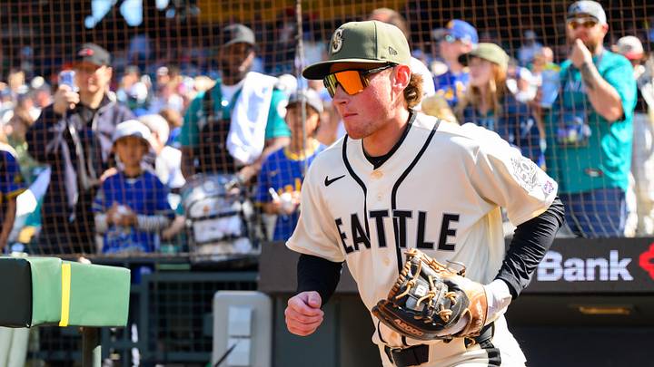 May 17, 2026; Seattle, Washington, USA; Seattle Mariners third baseman Colt Emerson (4) runs out of the dugout during player introductions 