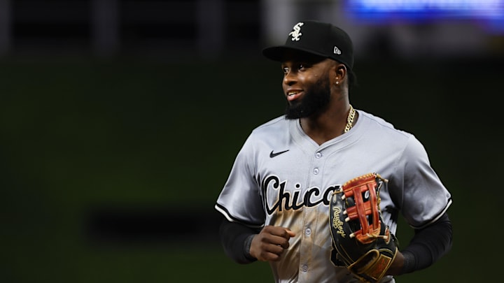Jul 5, 2024; Miami, Florida, USA; Chicago White Sox center fielder Luis Robert Jr. (88) looks on against the Miami Marlins during the seventh inning at loanDepot Park. Mandatory Credit: Sam Navarro-Imagn Images
