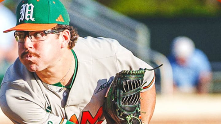 Miami Hurricanes pitcher Griffin Hugus against No. 21 North Carolina Miami Hurricanes pitcher Griffin Hugus against No. 21 North Carolina