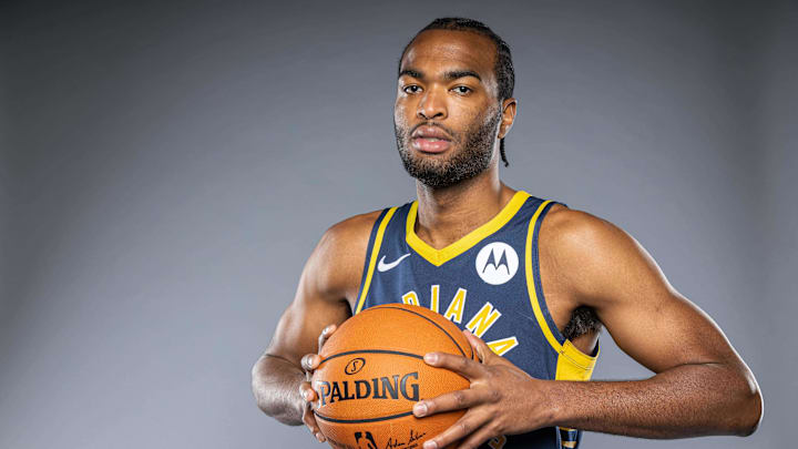 Sep 27, 2019; Indianapolis, IN, USA; Indiana Pacers Forward TJ Warren (1) poses for a photo during media day at Bankers Life Fieldhouse. Mandatory Credit: Trevor Ruszkowski-Imagn Images