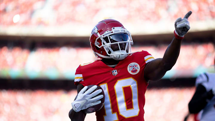 Kansas City Chiefs wide receiver Tyreek Hill (10) celebrates after a first down catch in the first quarter during the AFC championship NFL football game, Sunday, Jan. 30, 2022, at GEHA Field at Arrowhead Stadium in Kansas City, Mo.

Cincinnati Bengals At Kansas City Chiefs Jan 30 Afc Championship 54

Syndication The Enquirer