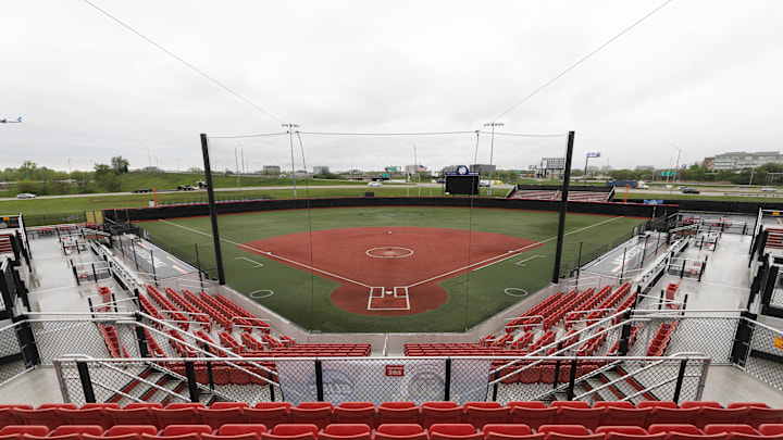 May 3, 2024; Rosemont, IL, USA;  A general view of The Stadium at the Parkway Bank Sports Complex is seen prior to a game between Ferris State and Grand Valley State at The Dome at the Parkway Bank Sports Complex. Mandatory Credit: Talia Sprague-Imagn Images