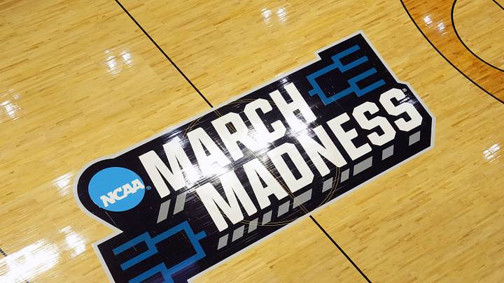 Mar 20, 2026; San Diego, CA, USA; The March Madness logo on the court during a first round game of the men's 2026 NCAA Tournament at Viejas Arena. Mandatory Credit: Kirby Lee-Imagn Images Mar 20, 2026; San Diego, CA, USA; The March Madness logo on the court during a first round game of the men's 2026 NCAA Tournament at Viejas Arena. Mandatory Credit: Kirby Lee-Imagn Images
