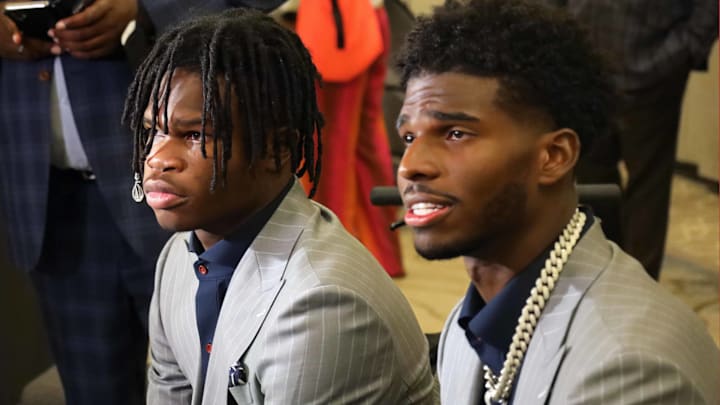 Travis Hunter and Shedeur Sanders at 2022 SWAC Media Day; Birmingham, Alabama, Birmingham Sheraton Hotel