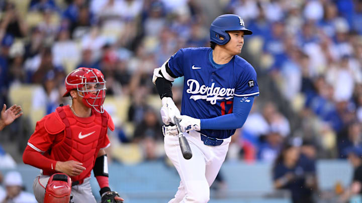 Los Angeles Dodgers superstar Shohei Ohtani takes a swing against his former team, the Los Angeles Angels.