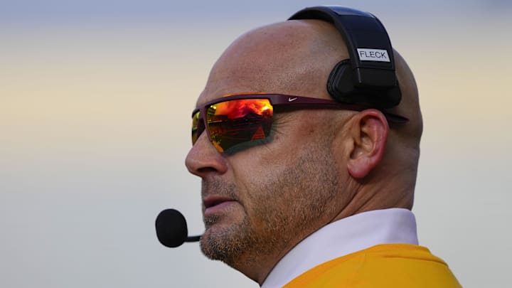 Nov 29, 2024; Madison, Wisconsin, USA; Minnesota Golden Gophers head coach P.J. Fleck during the game against the Wisconsin Badgers at Camp Randall Stadium. Mandatory Credit: Jeff Hanisch-Imagn Images Nov 29, 2024; Madison, Wisconsin, USA; Minnesota Golden Gophers head coach P.J. Fleck during the game against the Wisconsin Badgers at Camp Randall Stadium. Mandatory Credit: Jeff Hanisch-Imagn Images