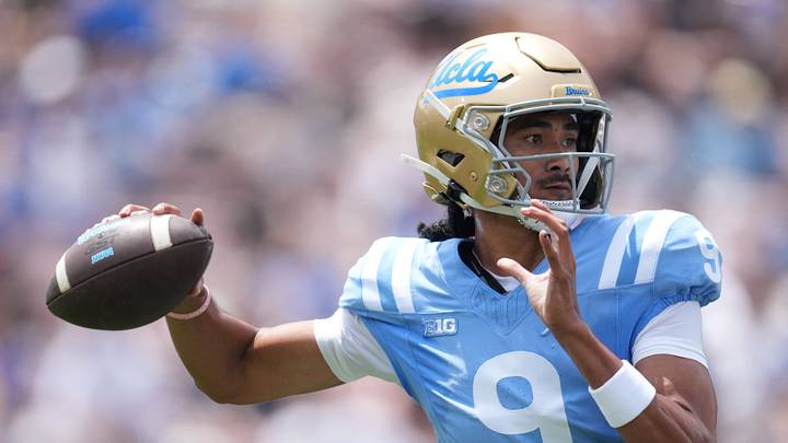 May 2, 2026; Pasadena, CA, USA; UCLA Bruins quarterback Nico Iamaleava (9) throws the ball during the spring game at Rose Bowl. Mandatory Credit: Kirby Lee-Imagn Images May 2, 2026; Pasadena, CA, USA; UCLA Bruins quarterback Nico Iamaleava (9) throws the ball during the spring game at Rose Bowl. Mandatory Credit: Kirby Lee-Imagn Images