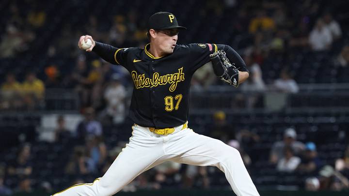 Jul 28, 2026; Pittsburgh, Pennsylvania, USA; Pittsburgh Pirates relief pitcher Ron Marinaccio (97) pitches against the Arizona Diamondbacks during the ninth inning at PNC Park. Mandatory Credit: Charles LeClaire-Imagn Images Jul 28, 2026; Pittsburgh, Pennsylvania, USA; Pittsburgh Pirates relief pitcher Ron Marinaccio (97) pitches against the Arizona Diamondbacks during the ninth inning at PNC Park. Mandatory Credit: Charles LeClaire-Imagn Images