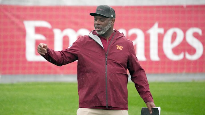 Nov 13, 2025; Madrid, Spain; Washington Commanders running backs coach Anthony Lynn during practice at Ciudad Deportiva del Real Madrid. Mandatory Credit: Kirby Lee-Imagn Images