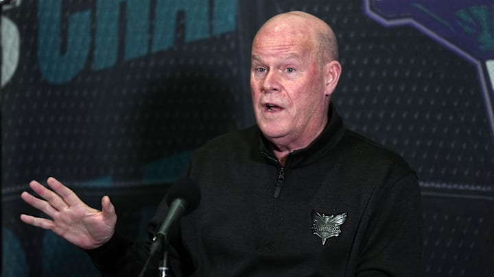 Feb 23, 2024; San Francisco, California, USA; Charlotte Hornets head coach Steve Clifford talks to media