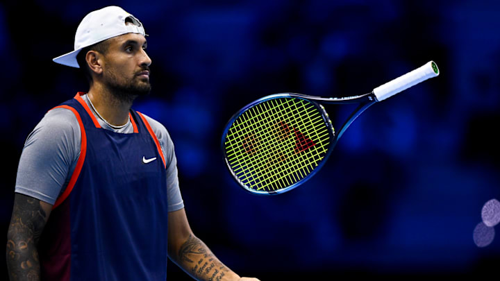 Nick Kyrgios shows his frustration during the 2022 ATP Finals.