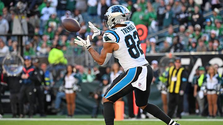 Oct 18, 2026; Philadelphia, Pennsylvania, USA; Carolina Panthers tight end Tommy Tremble (82) catches his second touchdown catch against the Philadelphia Eagles during the second half at Lincoln Financial Field. Mandatory Credit: Eric Hartline-Imagn Images Oct 18, 2026; Philadelphia, Pennsylvania, USA; Carolina Panthers tight end Tommy Tremble (82) catches his second touchdown catch against the Philadelphia Eagles during the second half at Lincoln Financial Field. Mandatory Credit: Eric Hartline-Imagn Images